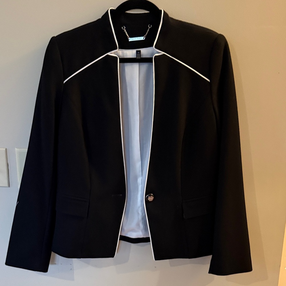 White House Black Market Women's Black Blazer with White Trim